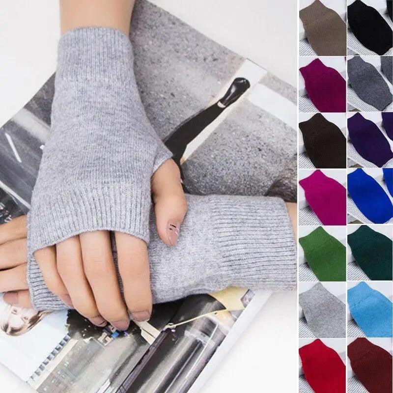 Winter Gloves Female Fingerless Gloves Without Fingers Women Warm Winter Gloves Hand Wrist Warmer For Women Winter Cute Solid Color Half Knitted Wool Gloves Stevvex