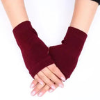 Winter Gloves Female Fingerless Gloves Without Fingers Women Warm Winter Gloves Hand Wrist Warmer For Women Winter Cute Solid Color Half Knitted Wool Gloves Stevvex