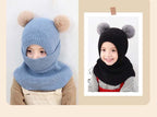 Winter Hat Beanies Boys Beanie Two Hairball Child Knit Fur Hats Protect Face Neck Kids Girls Earflap Caps Pompom Hat Knitted Ski Beanie Hat Double Pompom Beanie Cap for Girls Boys Kids Beanie Winter Hat Baby Kids Infant Toddler Stevvex