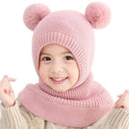Winter Hat Beanies Boys Beanie Two Hairball Child Knit Fur Hats Protect Face Neck Kids Girls Earflap Caps Pompom Hat Knitted Ski Beanie Hat Double Pompom Beanie Cap for Girls Boys Kids Beanie Winter Hat Baby Kids Infant Toddler Stevvex