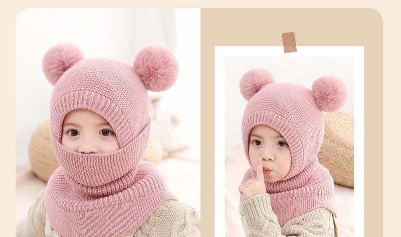 Winter Hat Beanies Boys Beanie Two Hairball Child Knit Fur Hats Protect Face Neck Kids Girls Earflap Caps Pompom Hat Knitted Ski Beanie Hat Double Pompom Beanie Cap for Girls Boys Kids Beanie Winter Hat Baby Kids Infant Toddler Stevvex