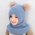 Winter Hat Beanies Boys Beanie Two Hairball Child Knit Fur Hats Protect Face Neck Kids Girls Earflap Caps Pompom Hat Knitted Ski Beanie Hat Double Pompom Beanie Cap for Girls Boys Kids Beanie Winter Hat Baby Kids Infant Toddler Stevvex