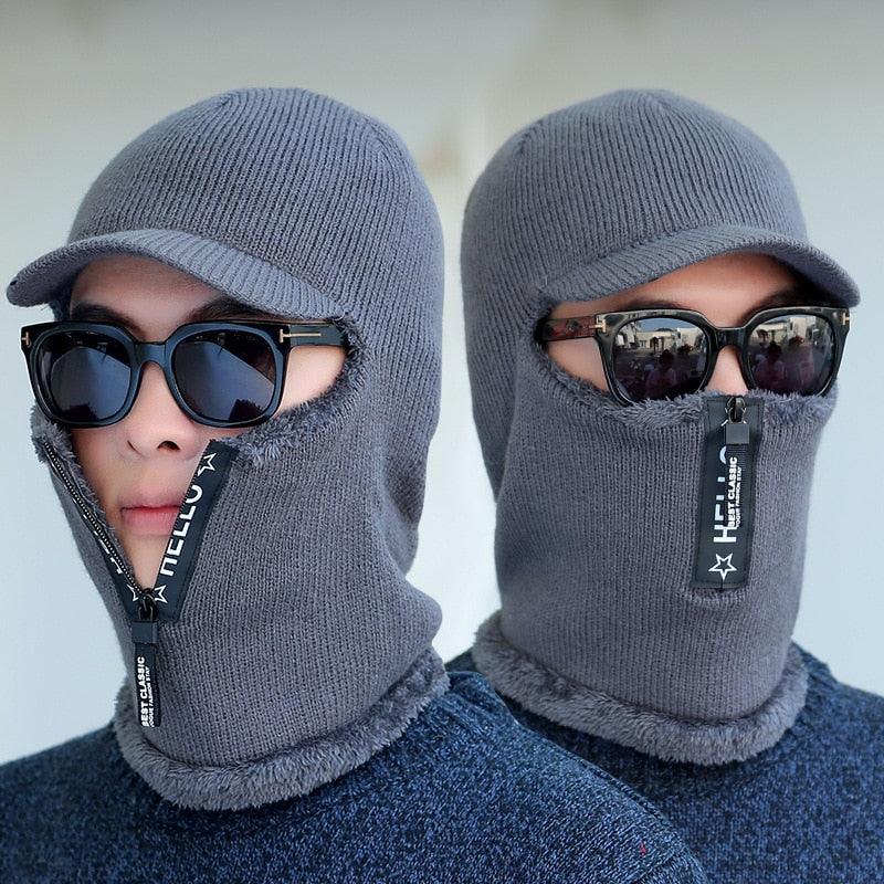 Winter Hat Skullies Beanies Hats Winter Beanies for Men Women Wool Zipper Scarf Caps Balaclava Mask Gorgas Bonnet Knitted Hat Warm Fleece Balaclava Windproof Ski Mask Cold Weather Face Mask Motorcycle Balaclava Hood Warmer Winter Sports Cap Stevvex