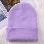 Winter Hats For Men Woman New Beanies Knitted Solid Cute Hat Girls Autumn Female Beanie Caps Warmer Stylish Ladies Casual Cap Outdoor Winter Adult Neutral Warm Hats Candy Color Knitted Woolen Hat for Women Men Stevvex