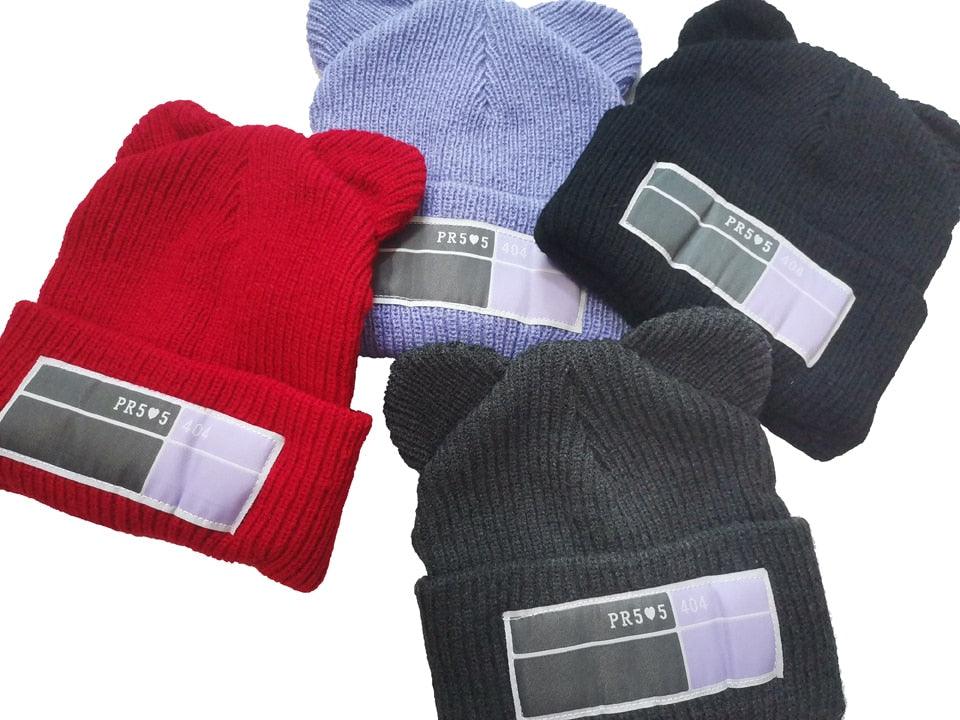 Winter Hats for Woman New Beanies Knitted Hat Cute Ear Girls Autumn Female Beanie Caps Warmer Bonnet Casual Cap Winter Beanie Hats for Women Girls Cable Knit Soft Cute Beanie with Double Pompom Ears Detachable Pompom Fur Hat Girls Stevvex