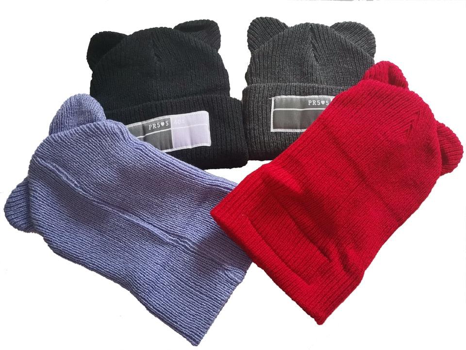 Winter Hats for Woman New Beanies Knitted Hat Cute Ear Girls Autumn Female Beanie Caps Warmer Bonnet Casual Cap Winter Beanie Hats for Women Girls Cable Knit Soft Cute Beanie with Double Pompom Ears Detachable Pompom Fur Hat Girls Stevvex