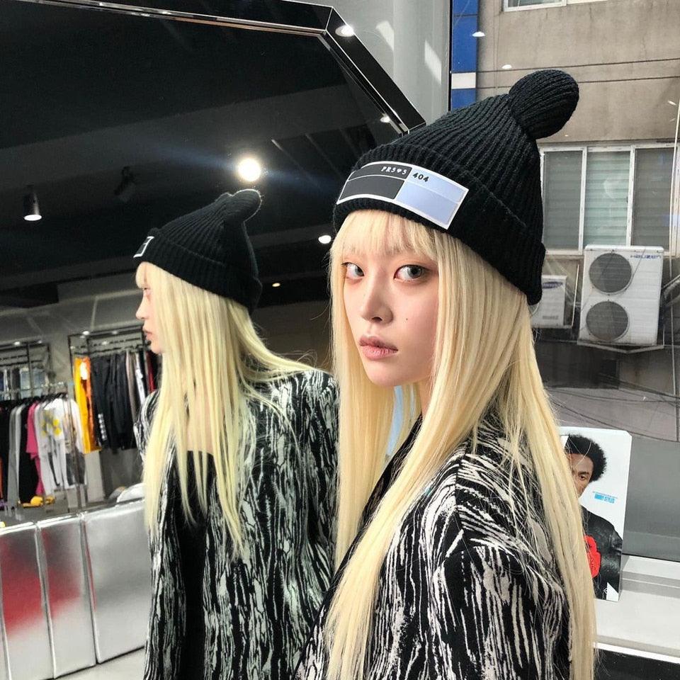 Winter Hats for Woman New Beanies Knitted Hat Cute Ear Girls Autumn Female Beanie Caps Warmer Bonnet Casual Cap Winter Beanie Hats for Women Girls Cable Knit Soft Cute Beanie with Double Pompom Ears Detachable Pompom Fur Hat Girls Stevvex