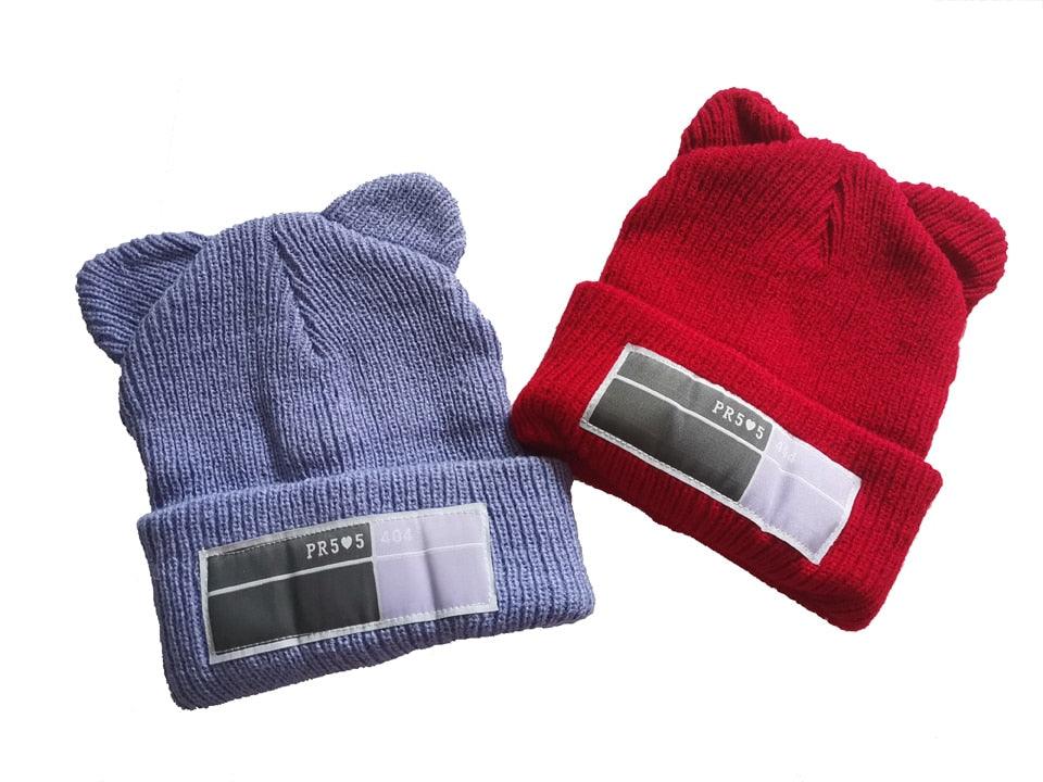 Winter Hats for Woman New Beanies Knitted Hat Cute Ear Girls Autumn Female Beanie Caps Warmer Bonnet Casual Cap Winter Beanie Hats for Women Girls Cable Knit Soft Cute Beanie with Double Pompom Ears Detachable Pompom Fur Hat Girls Stevvex