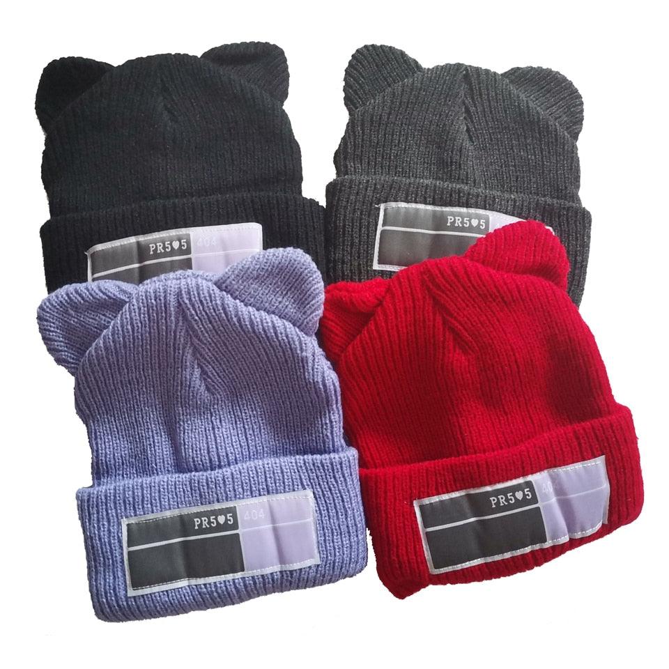 Winter Hats for Woman New Beanies Knitted Hat Cute Ear Girls Autumn Female Beanie Caps Warmer Bonnet Casual Cap Winter Beanie Hats for Women Girls Cable Knit Soft Cute Beanie with Double Pompom Ears Detachable Pompom Fur Hat Girls Stevvex