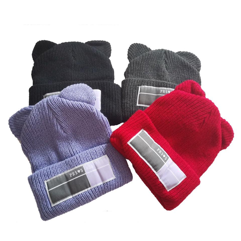 Winter Hats for Woman New Beanies Knitted Hat Cute Ear Girls Autumn Female Beanie Caps Warmer Bonnet Casual Cap Winter Beanie Hats for Women Girls Cable Knit Soft Cute Beanie with Double Pompom Ears Detachable Pompom Fur Hat Girls Stevvex