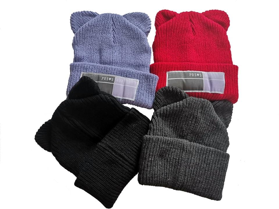 Winter Hats for Woman New Beanies Knitted Hat Cute Ear Girls Autumn Female Beanie Caps Warmer Bonnet Casual Cap Winter Beanie Hats for Women Girls Cable Knit Soft Cute Beanie with Double Pompom Ears Detachable Pompom Fur Hat Girls Stevvex