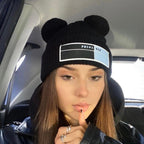 Winter Hats for Woman New Beanies Knitted Hat Cute Ear Girls Autumn Female Beanie Caps Warmer Bonnet Casual Cap Winter Beanie Hats for Women Girls Cable Knit Soft Cute Beanie with Double Pompom Ears Detachable Pompom Fur Hat Girls Stevvex