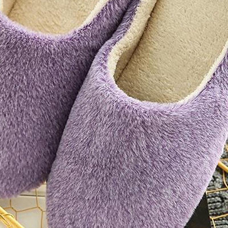 Winter Home Men And Women Solid Color Slippers Fashion Couple Plush Slippers Warm Indoors Bedroom Floor Shoes Warm Cotton Memory Foam Slippers Soft Yarn House Slippers Stevvex