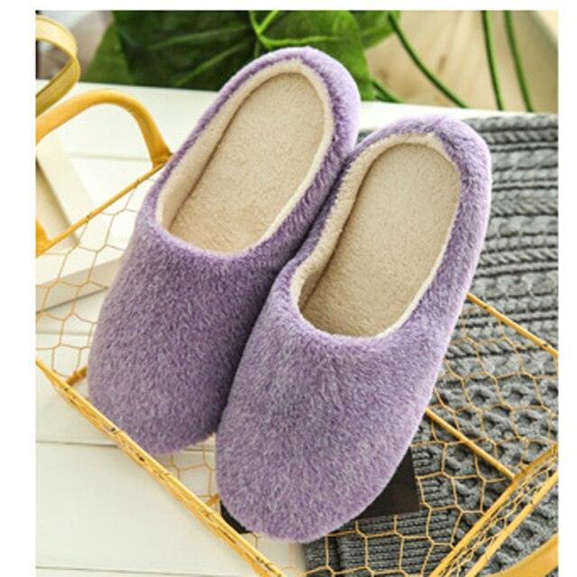 Winter Home Men And Women Solid Color Slippers Fashion Couple Plush Slippers Warm Indoors Bedroom Floor Shoes Warm Cotton Memory Foam Slippers Soft Yarn House Slippers Stevvex
