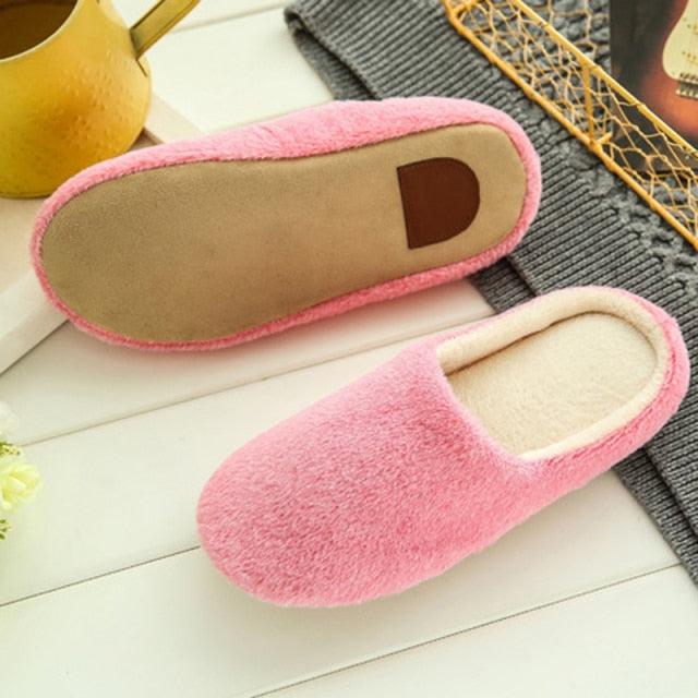 Winter Home Men And Women Solid Color Slippers Fashion Couple Plush Slippers Warm Indoors Bedroom Floor Shoes Warm Cotton Memory Foam Slippers Soft Yarn House Slippers Stevvex