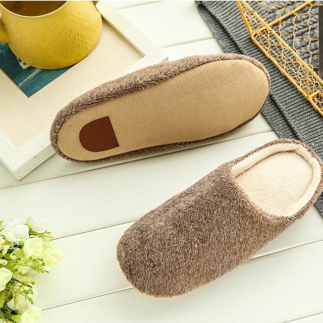 Winter Home Men And Women Solid Color Slippers Fashion Couple Plush Slippers Warm Indoors Bedroom Floor Shoes Warm Cotton Memory Foam Slippers Soft Yarn House Slippers Stevvex