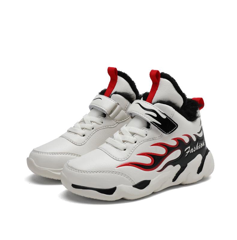 Winter Kids Sneakers Leather Children Sports Shoes Plush Warm Running Shoes For Boys Fashion Casual Walking Sneakers Water Resistant Hiking Boots Non Slip Athletic Outdoor Sneakers Stevvex