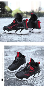 Winter Kids Sneakers Leather Children Sports Shoes Plush Warm Running Shoes For Boys Fashion Casual Walking Sneakers Water Resistant Hiking Boots Non Slip Athletic Outdoor Sneakers Stevvex
