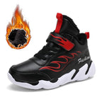Winter Kids Sneakers Leather Children Sports Shoes Plush Warm Running Shoes For Boys Fashion Casual Walking Sneakers Water Resistant Hiking Boots Non Slip Athletic Outdoor Sneakers Stevvex