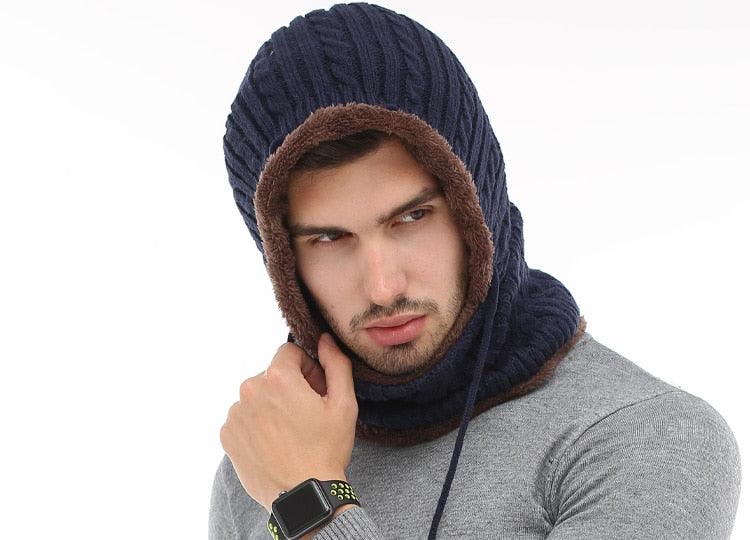 Winter Knitted Hat Beanie Men Beany Skellies Beanies Winter Hats For Women Men Caps Gorgas Bonnet Mask Brand Hats Hooded Cowl Neckerchief with Drawstring Soft Balaclava Pullover Knitted Beanie for Adults Men Women Ski Caps Stevvex