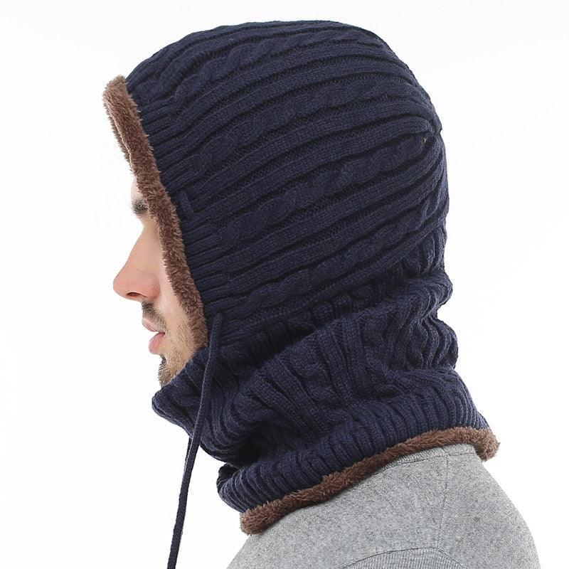 Winter Knitted Hat Beanie Men Beany Skellies Beanies Winter Hats For Women Men Caps Gorgas Bonnet Mask Brand Hats Hooded Cowl Neckerchief with Drawstring Soft Balaclava Pullover Knitted Beanie for Adults Men Women Ski Caps Stevvex