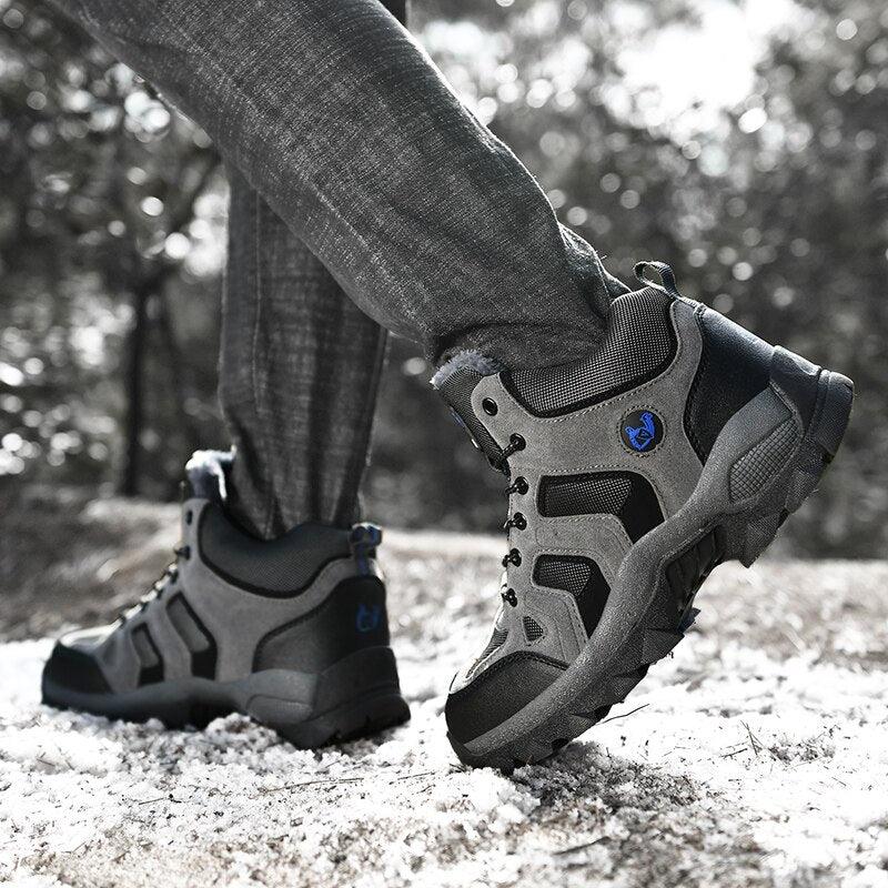 Winter Leather Mens Boots Fur Super Warm Snow Boots Men Winter Work Casual Shoes High Top Rubber Boots Winter Warm Outdoor Walking Lace Up Anti-Slip Breathable Ankle Booties Stevvex