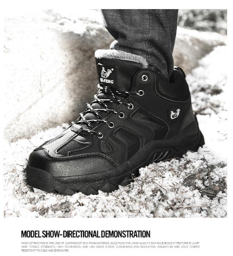 Winter Leather Mens Boots Fur Super Warm Snow Boots Men Winter Work Casual Shoes High Top Rubber Boots Winter Warm Outdoor Walking Lace Up Anti-Slip Breathable Ankle Booties Stevvex