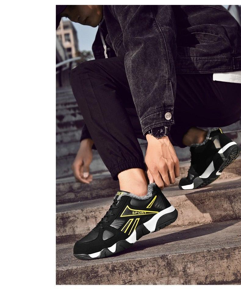 Winter Leather Sneakers Keep Warm Waterproof Mans Sneakers Work Casual Shoes Mens Autumn Anti-slip Leather Lace Up Lightweight Soft Modern Comfortable Classic Walking Sneakers Stevvex