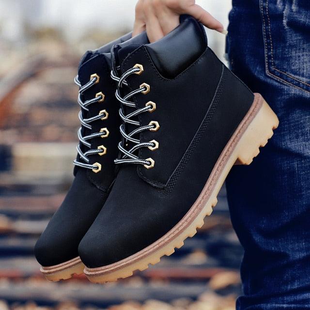 Winter Luxury Shoes Mens Flat Heel Boots Fashion Warm Ankle Boots Outdoor Warm Non Slip Fur Lined Ankle Boots Leather Winter Walking Shoes For Mens Stevvex