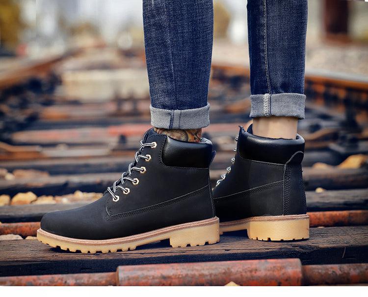 Winter Luxury Shoes Mens Flat Heel Boots Fashion Warm Ankle Boots Outdoor Warm Non Slip Fur Lined Ankle Boots Leather Winter Walking Shoes For Mens Stevvex