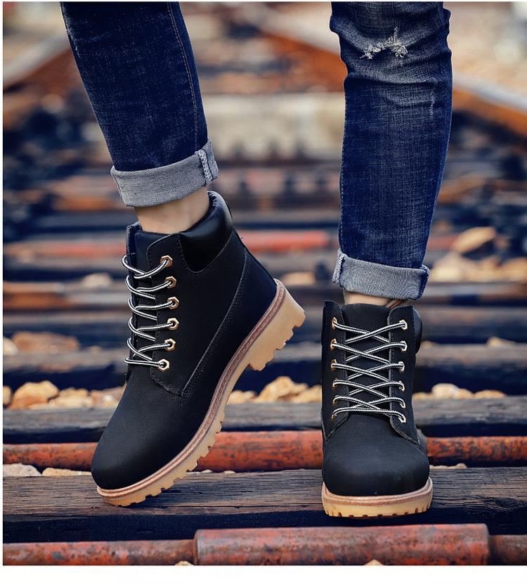 Winter Luxury Shoes Mens Flat Heel Boots Fashion Warm Ankle Boots Outdoor Warm Non Slip Fur Lined Ankle Boots Leather Winter Walking Shoes For Mens Stevvex