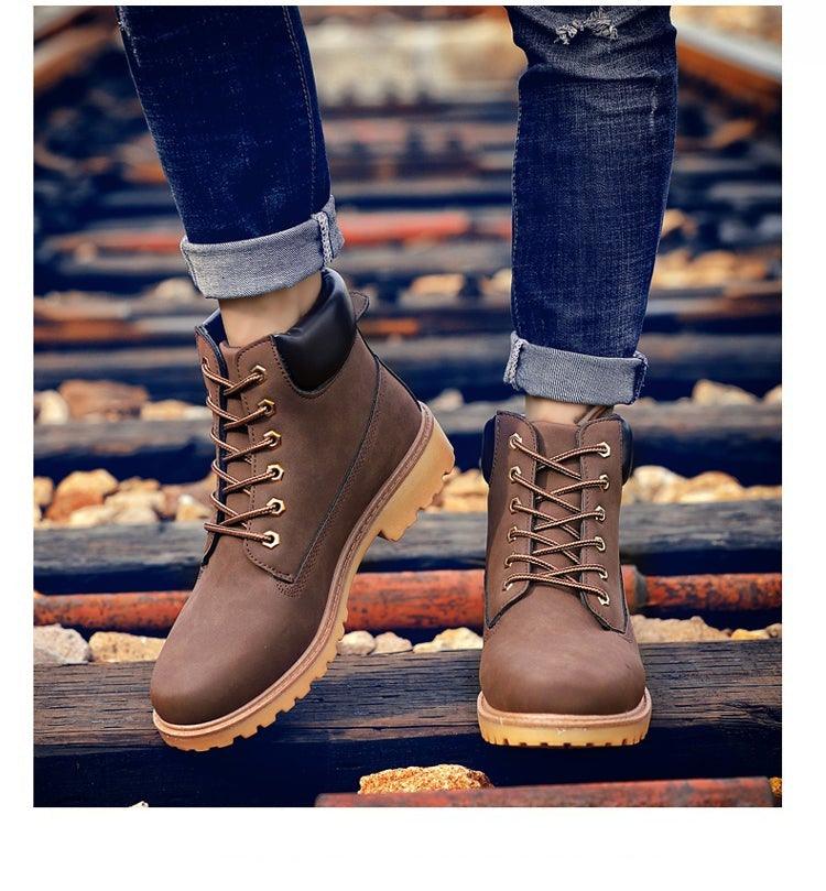 Winter Luxury Shoes Mens Flat Heel Boots Fashion Warm Ankle Boots Outdoor Warm Non Slip Fur Lined Ankle Boots Leather Winter Walking Shoes For Mens Stevvex