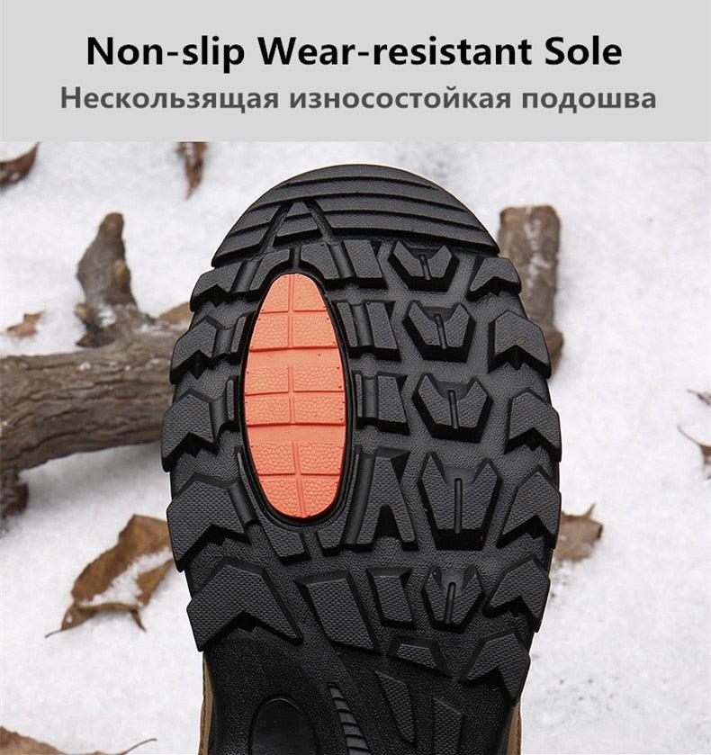 Winter Men's Boots Warm Snow Boots High Quality Leather Waterproof Outdoor Men Hiking Boots Waterproof Non-Slip Trail Fur Lined Ankle Boots Leather Winter Shoes Stevvex