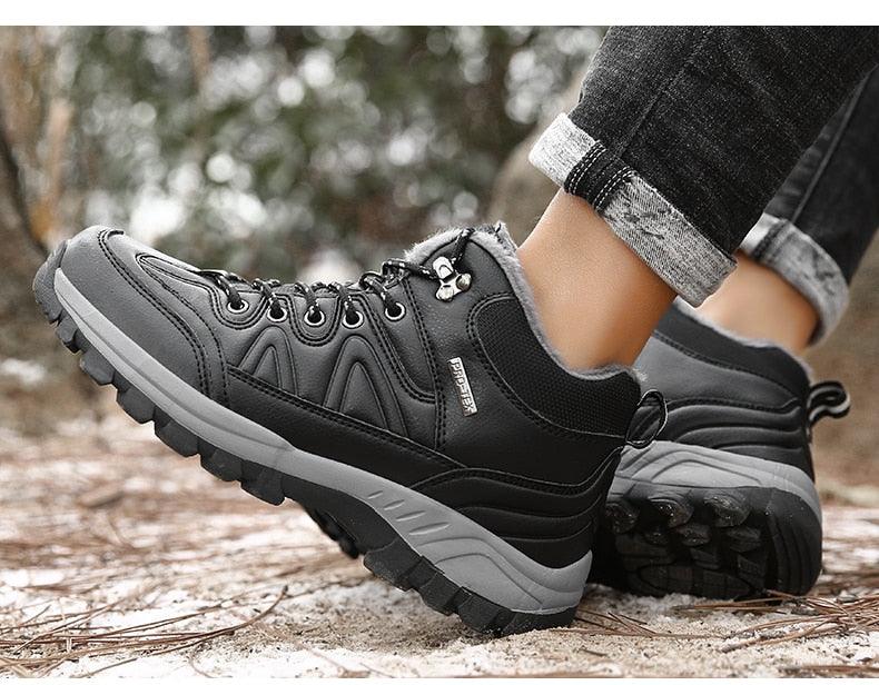 Winter Men's Boots Warm Snow Boots High Quality Leather Waterproof Outdoor Men Hiking Boots Waterproof Non-Slip Trail Fur Lined Ankle Boots Leather Winter Shoes Stevvex