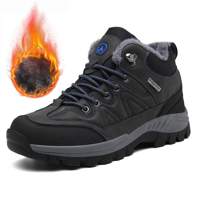 Winter Men's Boots Warm Snow Boots High Quality Leather Waterproof Outdoor Men Hiking Boots Waterproof Non-Slip Trail Fur Lined Ankle Boots Leather Winter Shoes Stevvex