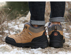 Winter Men's Boots Warm Snow Boots High Quality Leather Waterproof Outdoor Men Hiking Boots Waterproof Non-Slip Trail Fur Lined Ankle Boots Leather Winter Shoes Stevvex