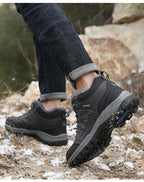 Winter Men's Boots Warm Snow Boots High Quality Leather Waterproof Outdoor Men Hiking Boots Waterproof Non-Slip Trail Fur Lined Ankle Boots Leather Winter Shoes Stevvex
