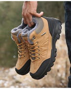 Winter Men's Boots Warm Snow Boots High Quality Leather Waterproof Outdoor Men Hiking Boots Waterproof Non-Slip Trail Fur Lined Ankle Boots Leather Winter Shoes Stevvex