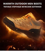 Winter Men's Boots Warm Snow Boots High Quality Leather Waterproof Outdoor Men Hiking Boots Waterproof Non-Slip Trail Fur Lined Ankle Boots Leather Winter Shoes Stevvex