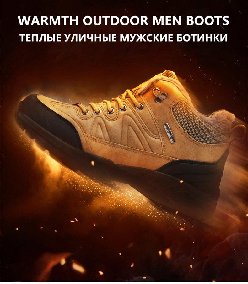 Winter Men's Boots Warm Snow Boots High Quality Leather Waterproof Outdoor Men Hiking Boots Waterproof Non-Slip Trail Fur Lined Ankle Boots Leather Winter Shoes Stevvex