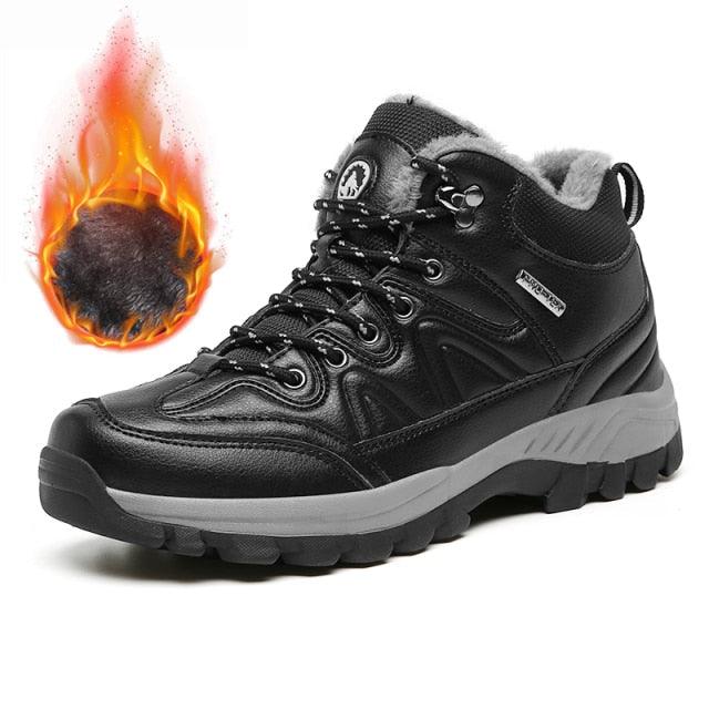Winter Men's Boots Warm Snow Boots High Quality Leather Waterproof Outdoor Men Hiking Boots Waterproof Non-Slip Trail Fur Lined Ankle Boots Leather Winter Shoes Stevvex