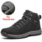 Winter Mens Boots Plush Warm Snow Boots Waterproof Outdoor Short Boots Leather Ankle Hiking Boots Mens Waterproof Outdoor Snow Boots Winter Cold Weather Shoes Stevvex