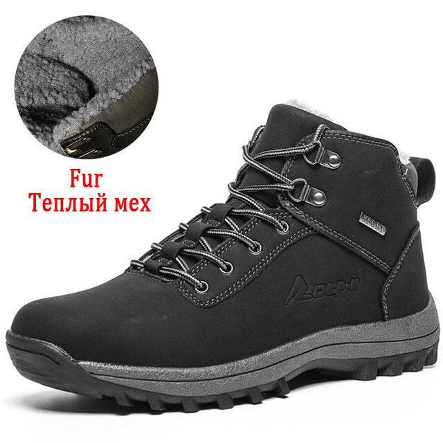 Winter Mens Boots Plush Warm Snow Boots Waterproof Outdoor Short Boots Leather Ankle Hiking Boots Mens Waterproof Outdoor Snow Boots Winter Cold Weather Shoes Stevvex
