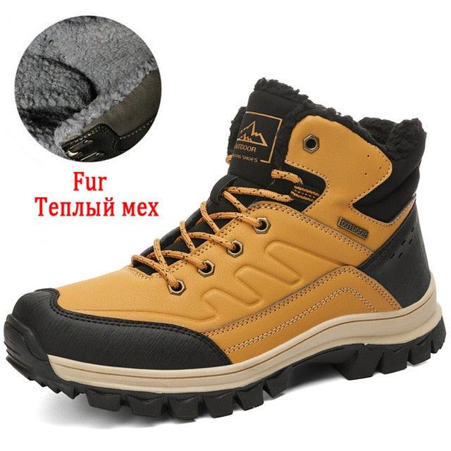 Winter Mens Boots Plush Warm Snow Boots Waterproof Outdoor Short Boots Leather Ankle Hiking Boots Mens Waterproof Outdoor Snow Boots Winter Cold Weather Shoes Stevvex