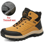 Winter Mens Boots Plush Warm Snow Boots Waterproof Outdoor Short Boots Leather Ankle Hiking Boots Mens Waterproof Outdoor Snow Boots Winter Cold Weather Shoes Stevvex