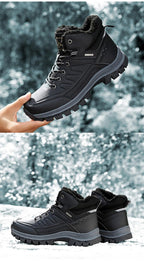 Winter Mens Boots Plush Warm Snow Boots Waterproof Outdoor Short Boots Leather Ankle Hiking Boots Mens Waterproof Outdoor Snow Boots Winter Cold Weather Shoes Stevvex