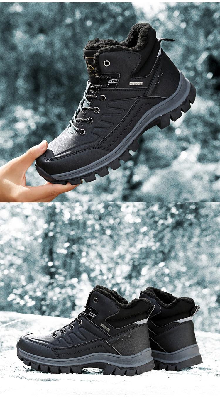 Winter Mens Boots Plush Warm Snow Boots Waterproof Outdoor Short Boots Leather Ankle Hiking Boots Mens Waterproof Outdoor Snow Boots Winter Cold Weather Shoes Stevvex