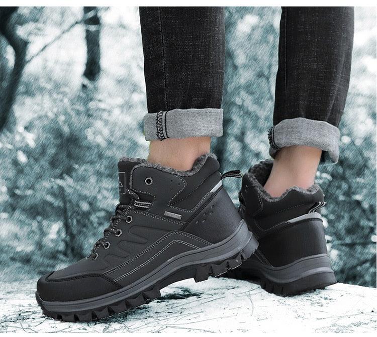 Winter Mens Boots Plush Warm Snow Boots Waterproof Outdoor Short Boots Leather Ankle Hiking Boots Mens Waterproof Outdoor Snow Boots Winter Cold Weather Shoes Stevvex