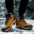 Winter Mens Boots Plush Warm Snow Boots Waterproof Outdoor Short Boots Leather Ankle Hiking Boots Mens Waterproof Outdoor Snow Boots Winter Cold Weather Shoes Stevvex