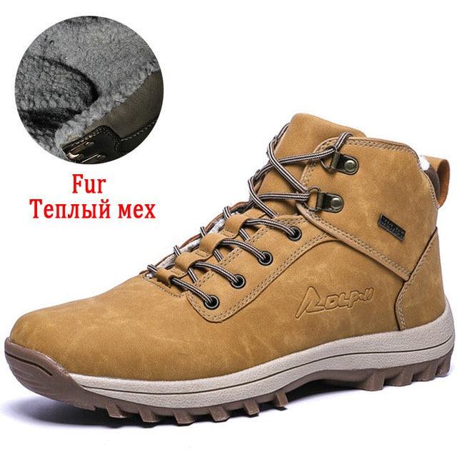 Winter Mens Boots Plush Warm Snow Boots Waterproof Outdoor Short Boots Leather Ankle Hiking Boots Mens Waterproof Outdoor Snow Boots Winter Cold Weather Shoes Stevvex